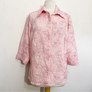 J. H. COLLECTIBLES embroidered crinkle fabric button up cotton polyester top 1X